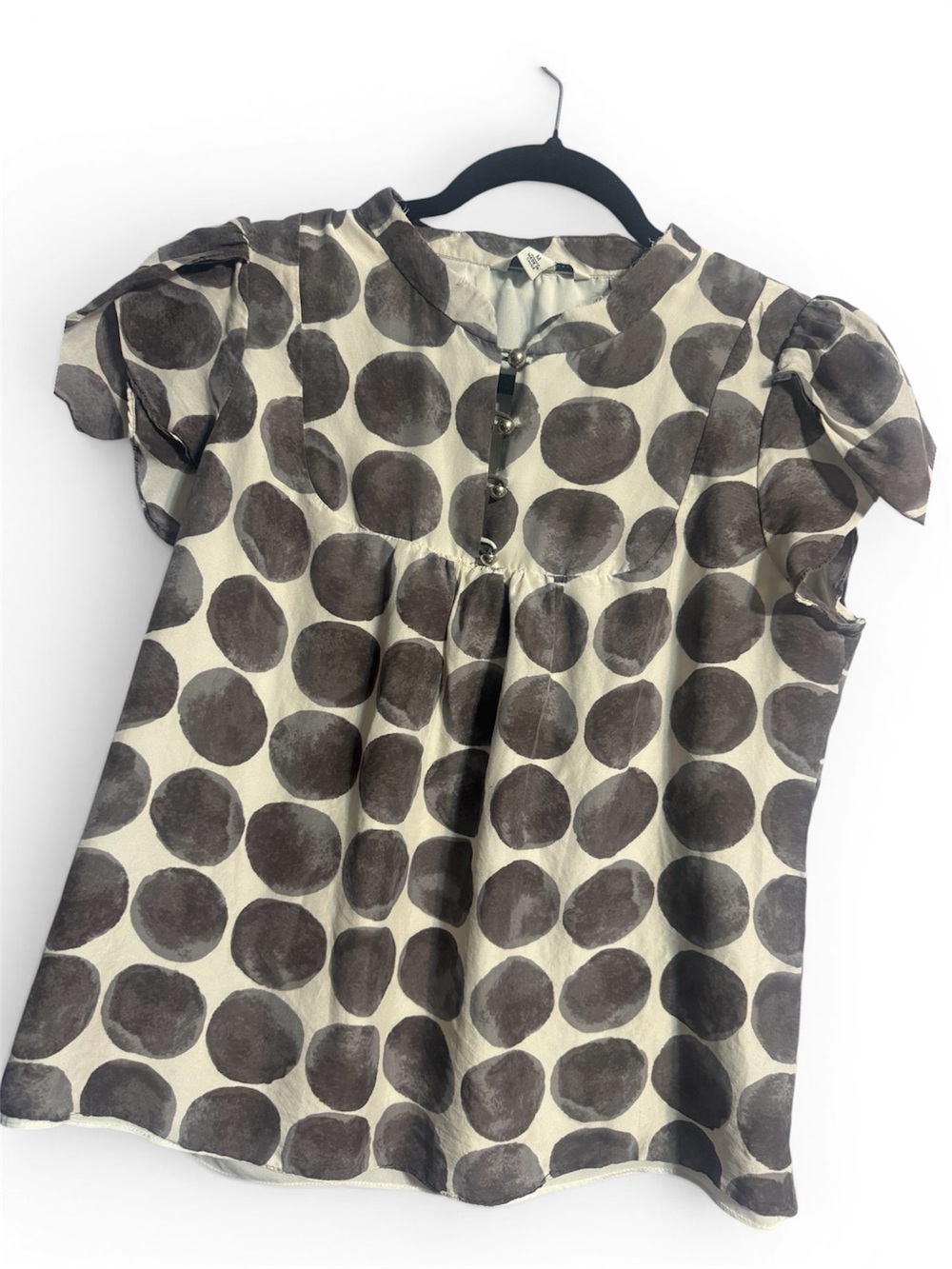 Banana Republic Black and Cream Polka Dot Short Sleeve Top